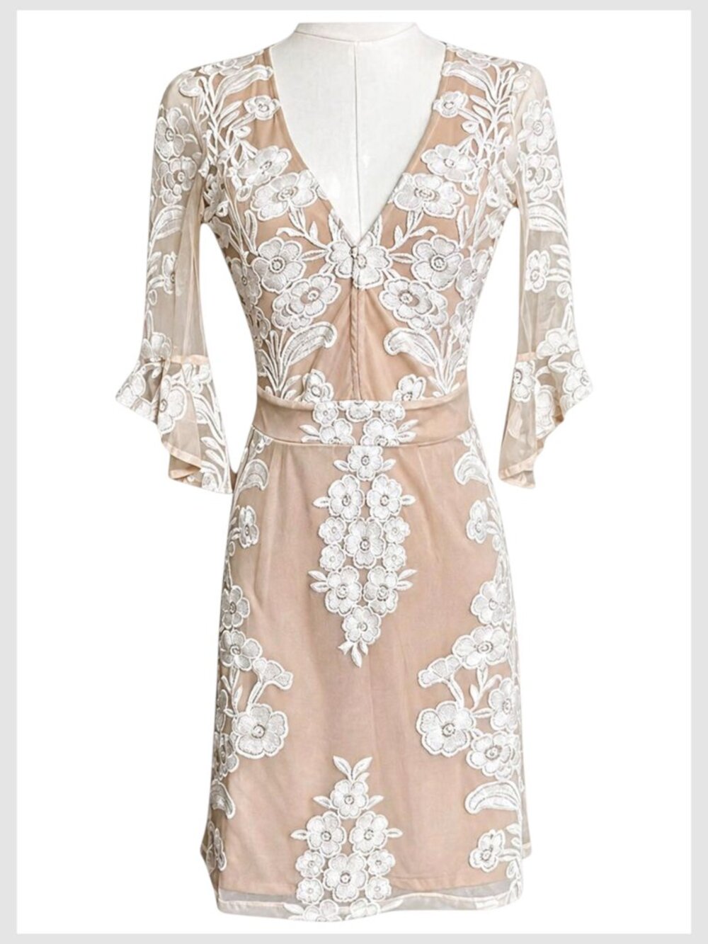 For Love & Lemons Temecula Embroidered Lace Mini Dress Nude XS - Picture 2 of 13